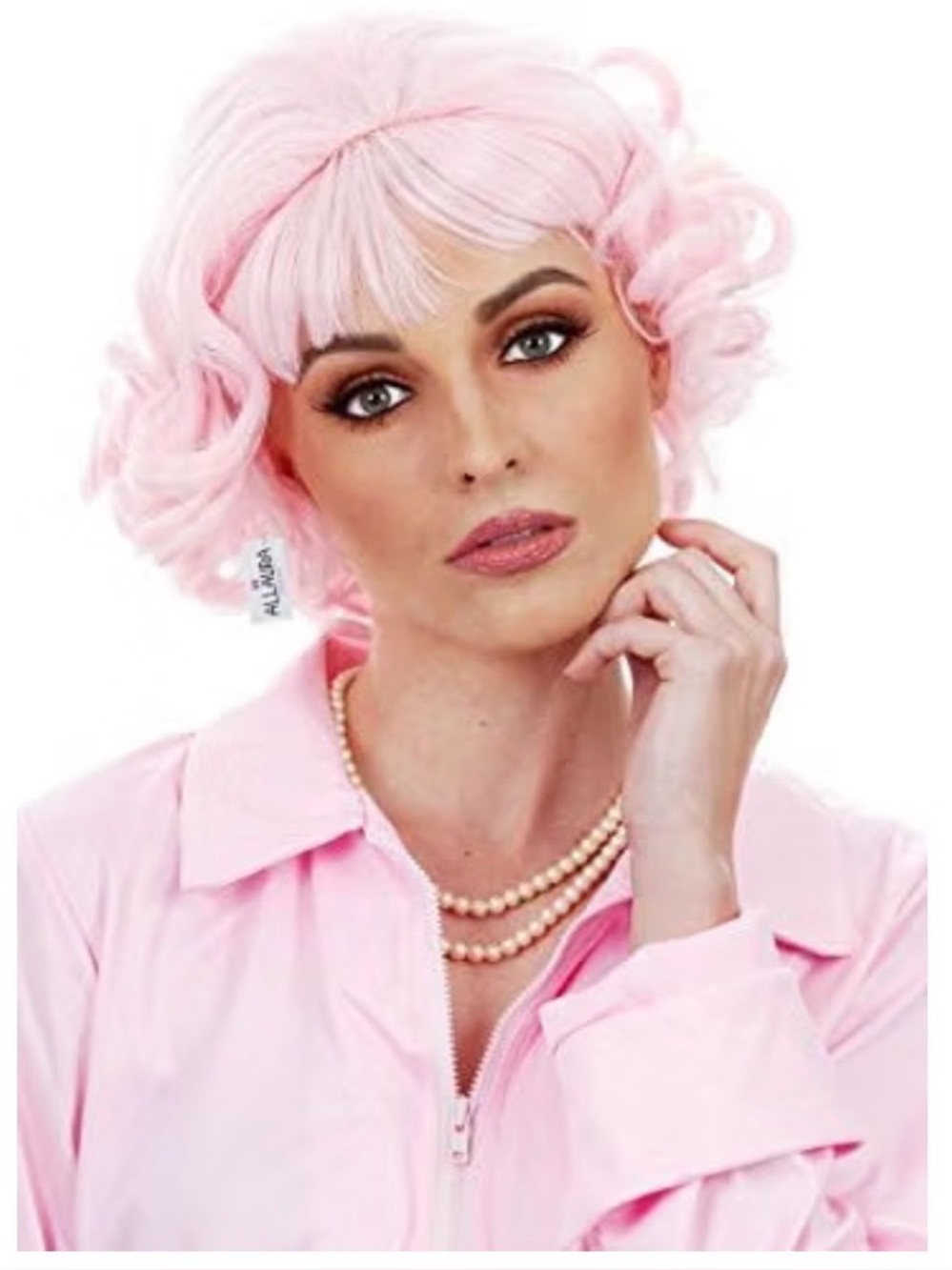 Pink Ladies Wig Costume – Short Curly Pink Wig for Women – 50s, Wig for Grease